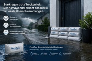 FloodSax schützt Gebäude vor Starkregen und Oberflächenwasser bei lokalen Überschwemmungen